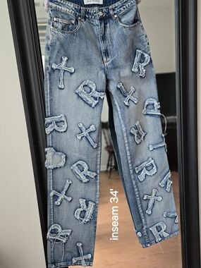 RACER WORLDWIDE UNISEX Straight Leg Jeans with Appliqué - Light Blue